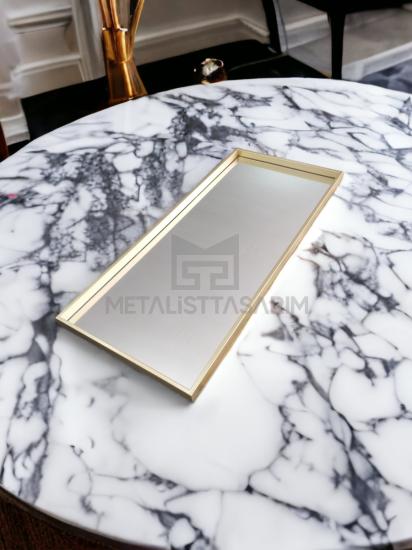 Gala Dekoratif Aynalı Tepsi Mat Gold Renk 40x90cm